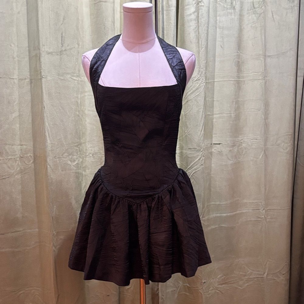 Atik Seek More Elegant Black Halter Mini Dress, XS